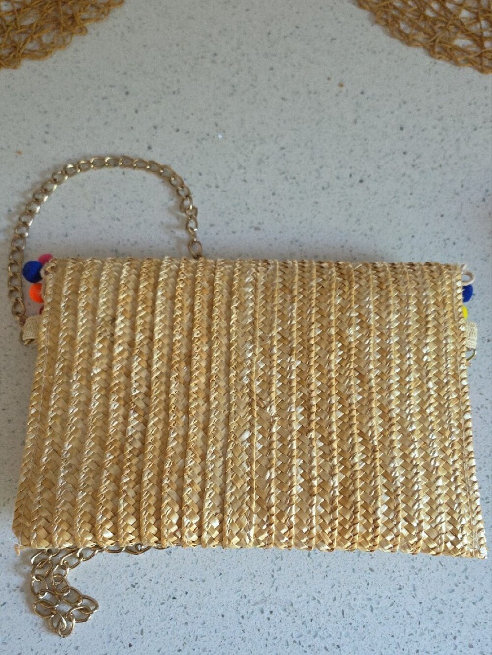 Straw Pom-Pom Crossbody Clutch - Natural - Picture 2 of 4